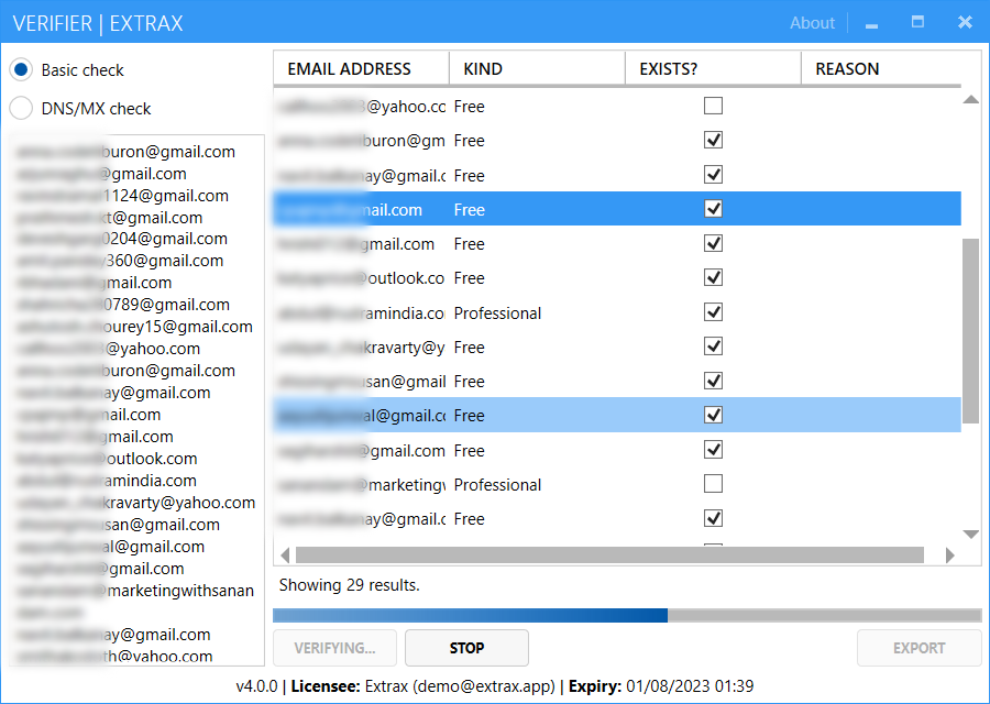 Extrax for Email Lists - Email Lists outreach software screenshot
